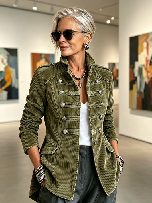 Regina | Chaqueta Militar de Pana Verde Oliva