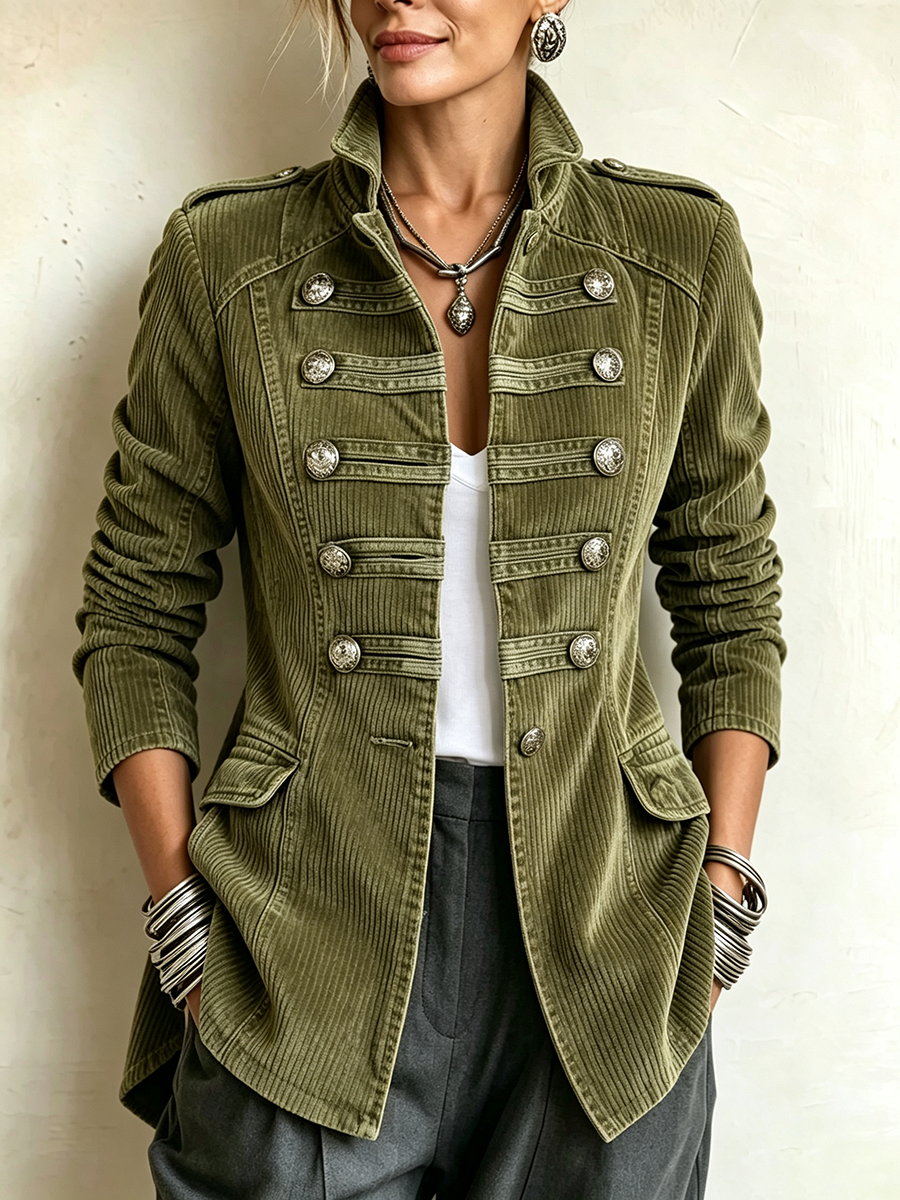 Regina | Chaqueta Militar de Pana Verde Oliva
