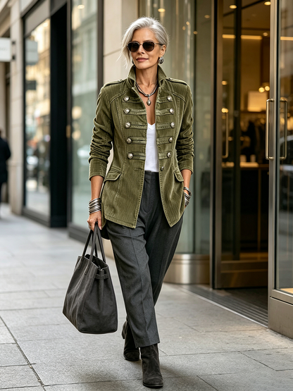 Regina | Chaqueta Militar de Pana Verde Oliva