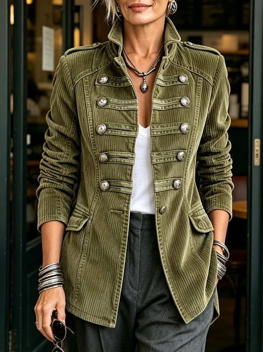 Regina | Chaqueta Militar de Pana Verde Oliva