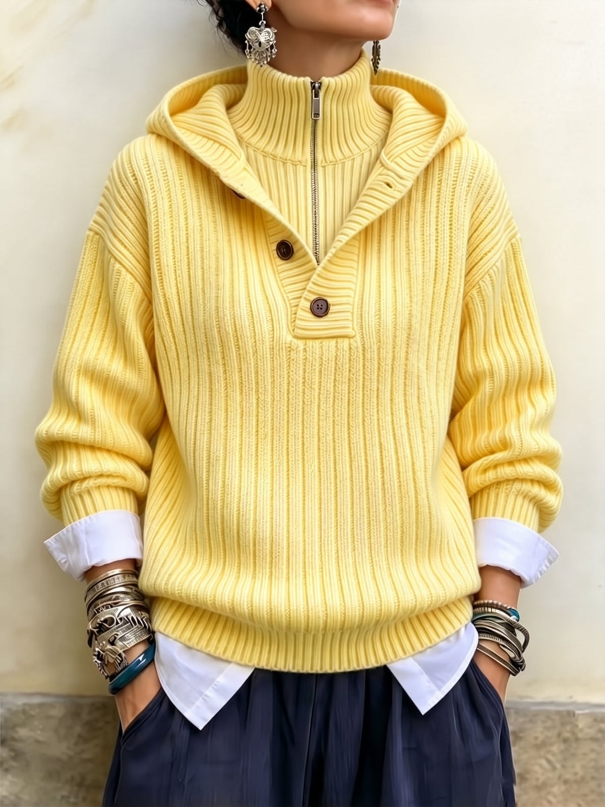 Alicia | Jersey de Punto Acanalado con Capucha