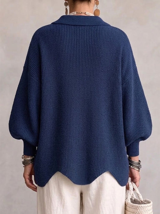 Karina | Cárdigan Oversize con Cuello y Botones – Azul Marino