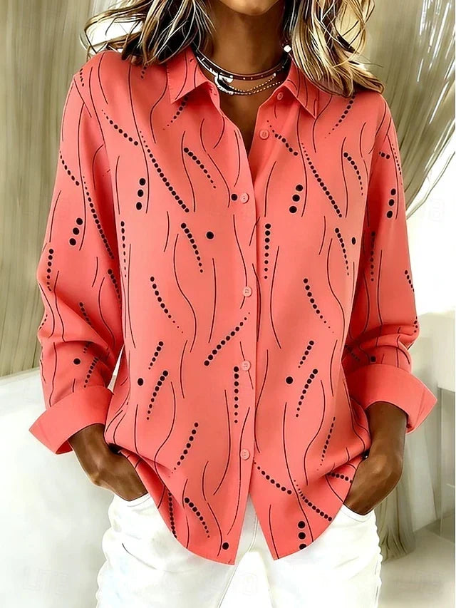 Blusa camisera de líneas y puntos en coral